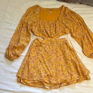 Floral Yellow Dress with Long Sleeves